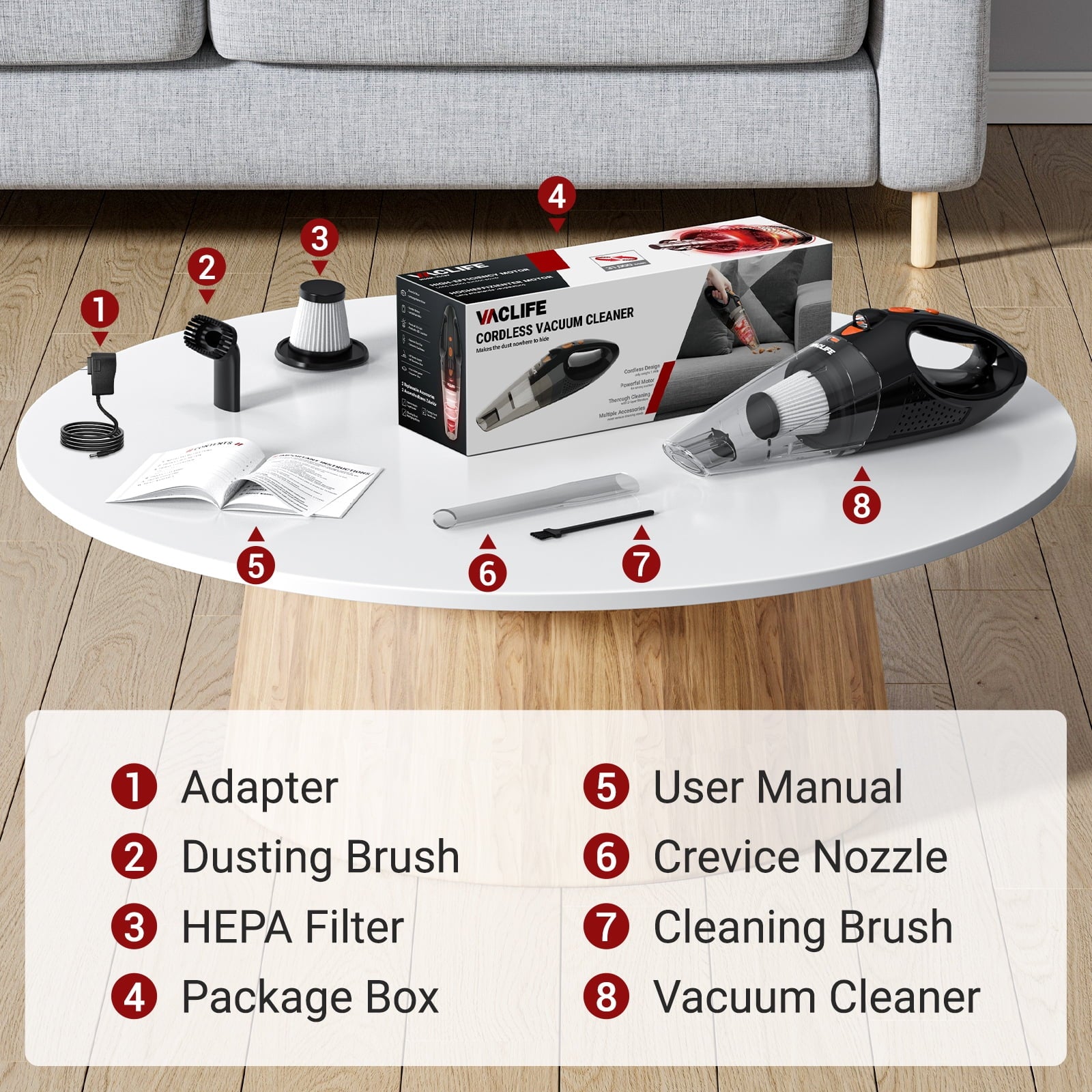 Handheld Vacuum, Car Vacuum Cleaner Cordless, Mini Portable Rechargeable Vacuum Cleaner with 2 Filters, Orange (VL189)